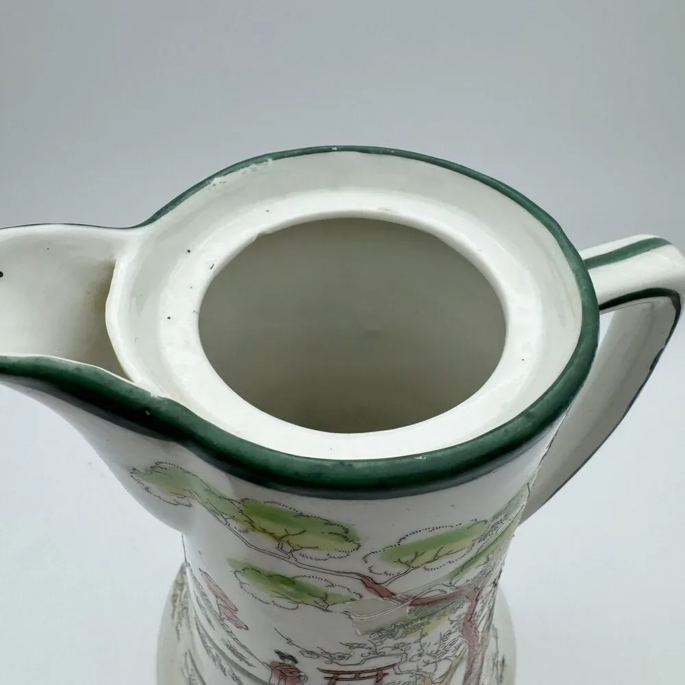 Vintage Japanese Porcelain Chocolate Pot Geisha Pagoda Scene Made in Japan 9.5